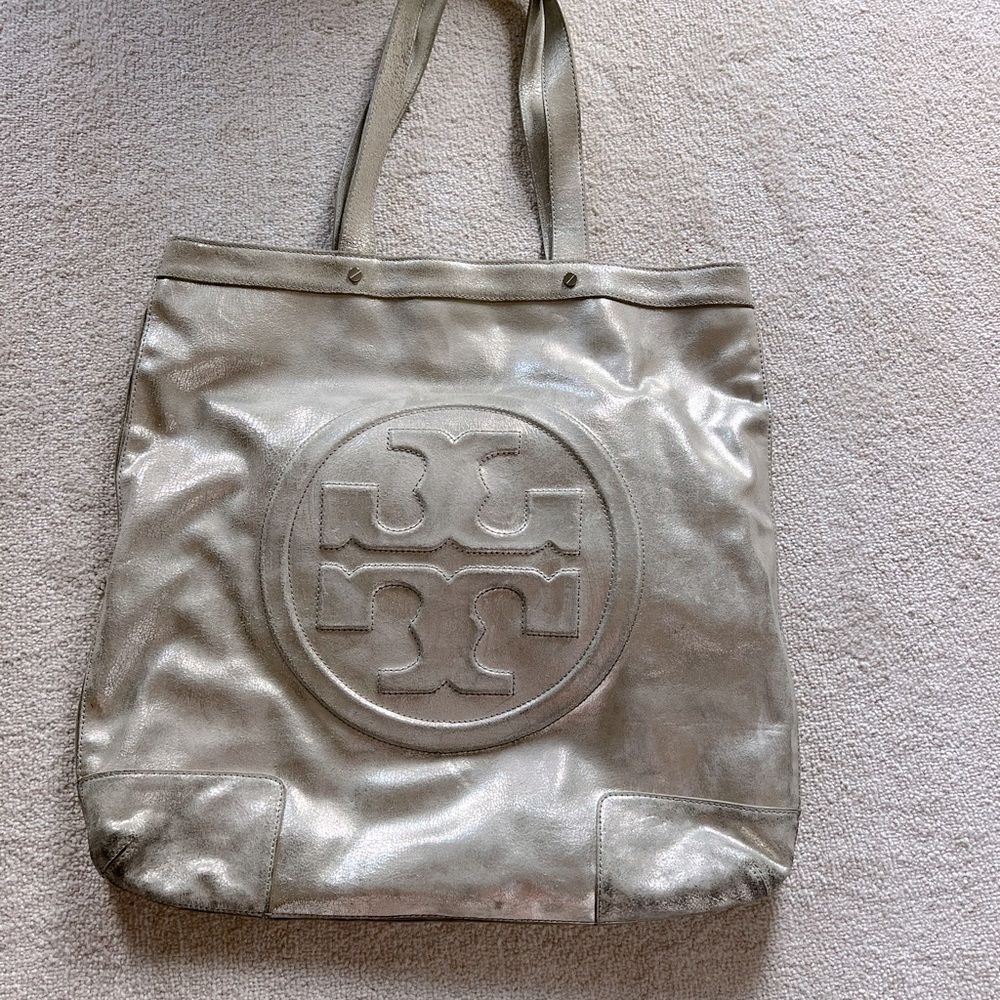 Large Metallic Tory Burch tote